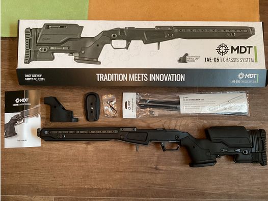 MDT Chassis JAE-G5 voor Remington 700 Short Action – rechts – zwart + accessoires