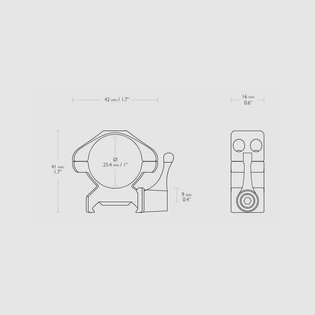 HAWKE 23011 Präzisions Ringmontagen 2 Stück Weaver Mittel Hebel Schiene 25,4 mm
