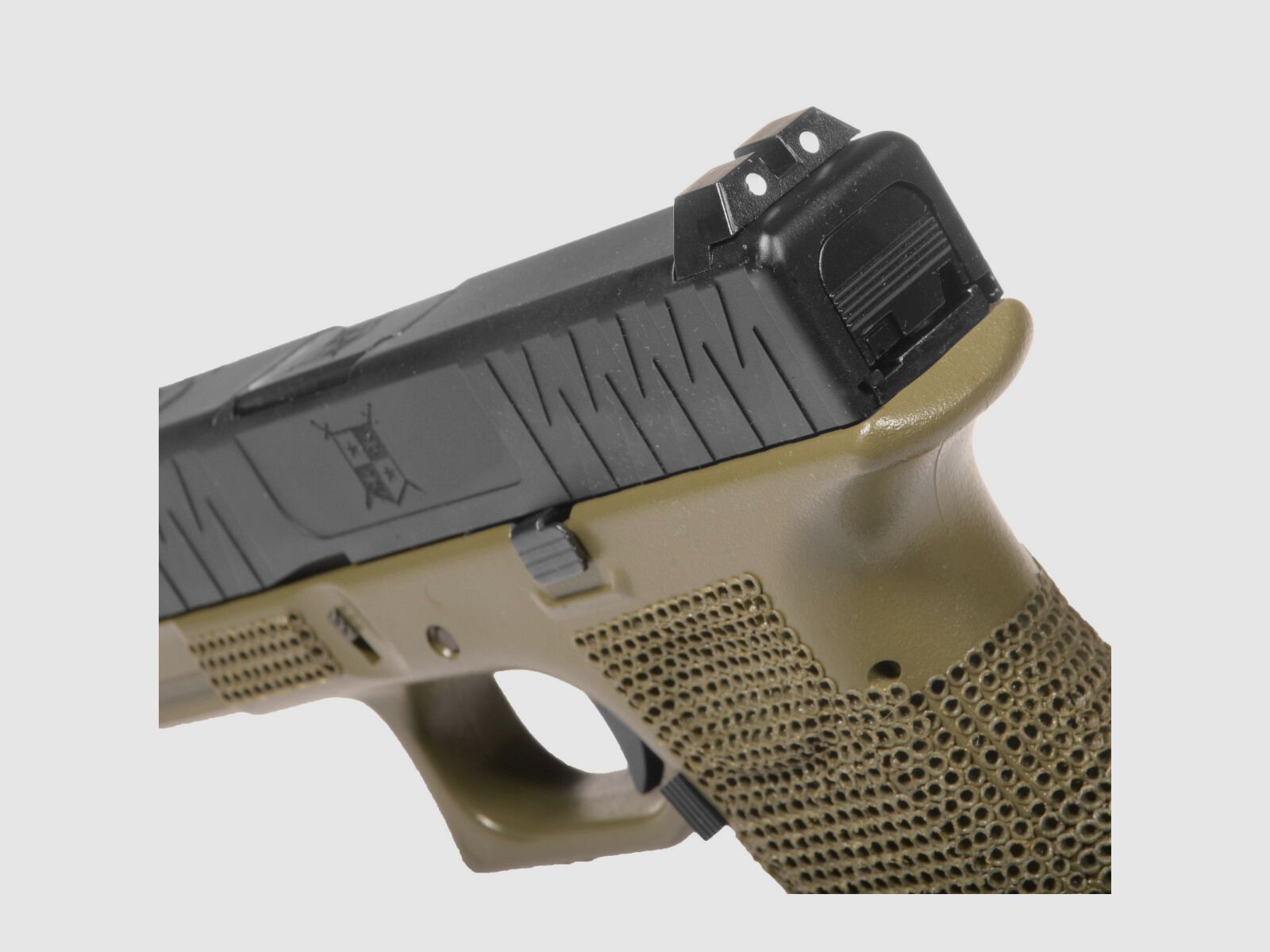 P05 GBB Airsoft Pistol with Grip Stippling in Olive | Delta Armory
