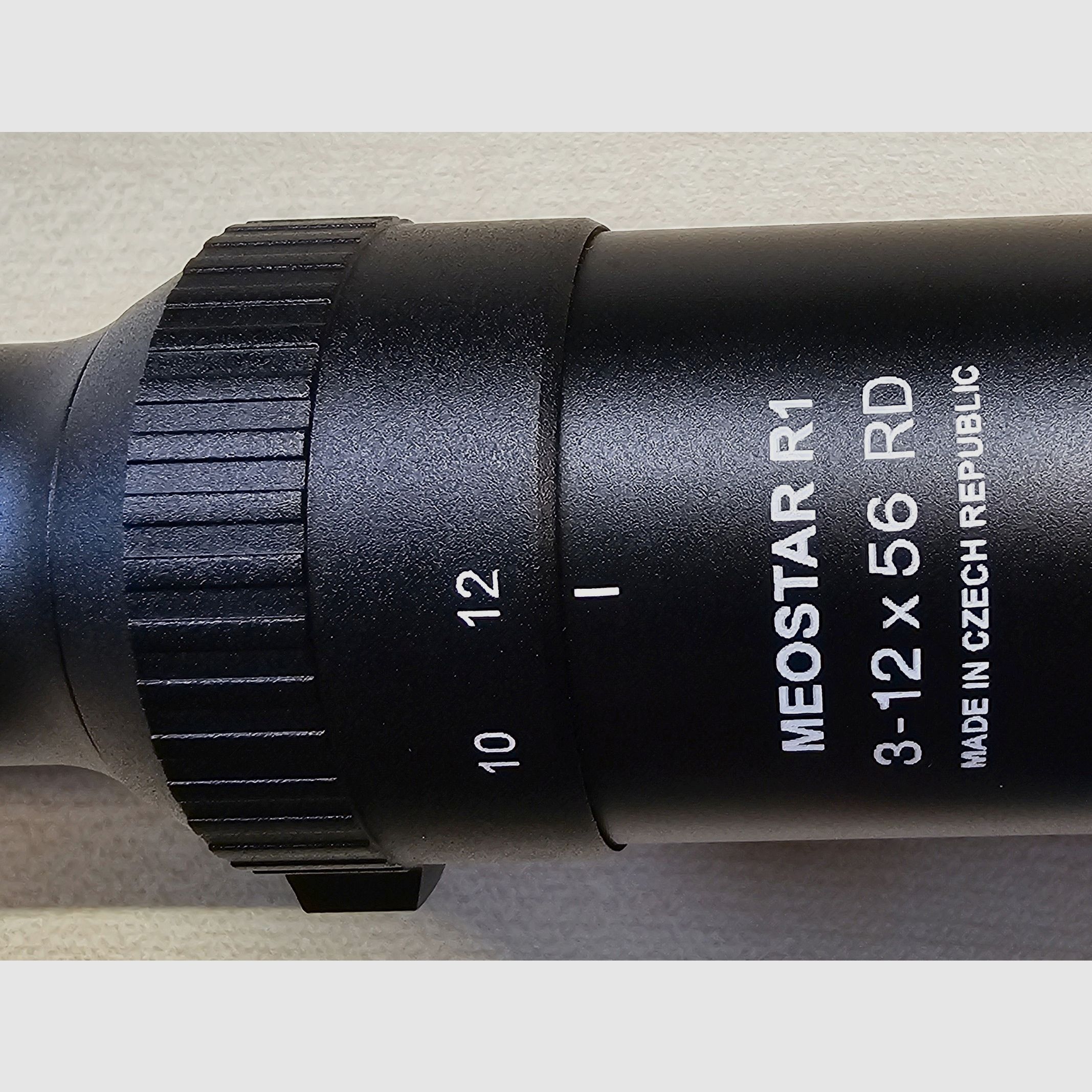 Scope Meopta MeoStar R1 3-12x56 RD (Red dot, reticle 4C) including original Blaser saddle mount (30 mm rings) and flip-open caps