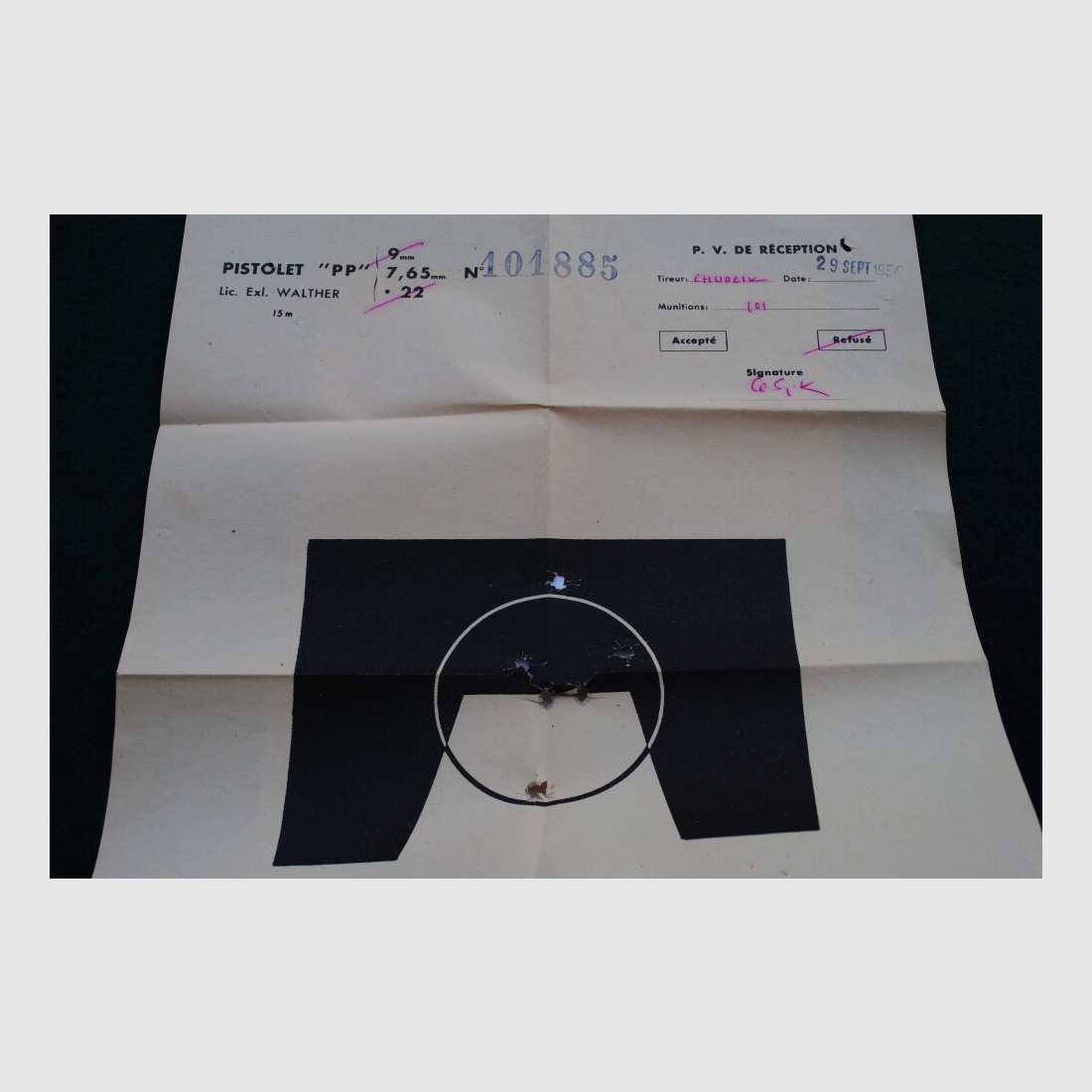 Walther PPK by Manuhrin, steel grip, original packaging with shot pattern