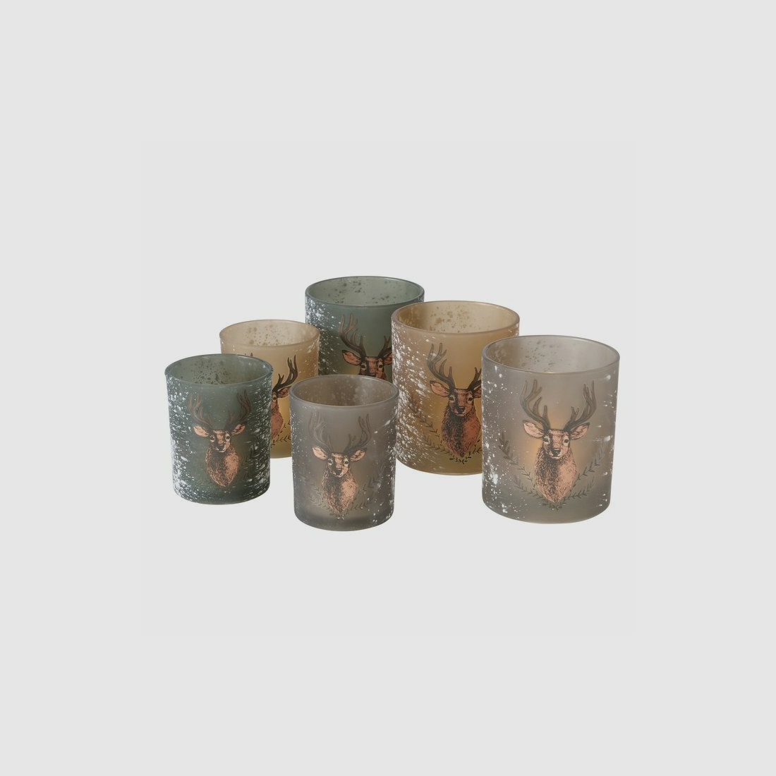 Set di decorazioni Lovergreen con 6 lanterne in vetro con motivo cervo - Vetro verniciato