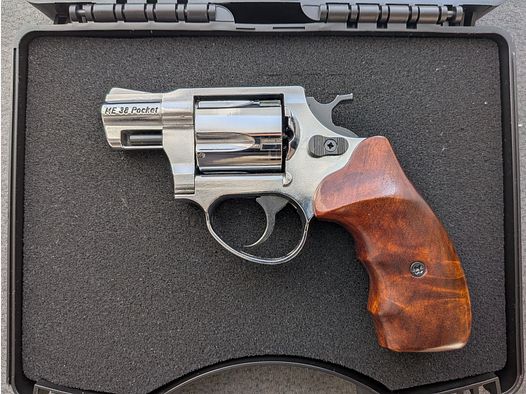ME 38 Pocket Revolver – verchromt - PTB 631 - 9mm Knall - Holzgriff - SSW