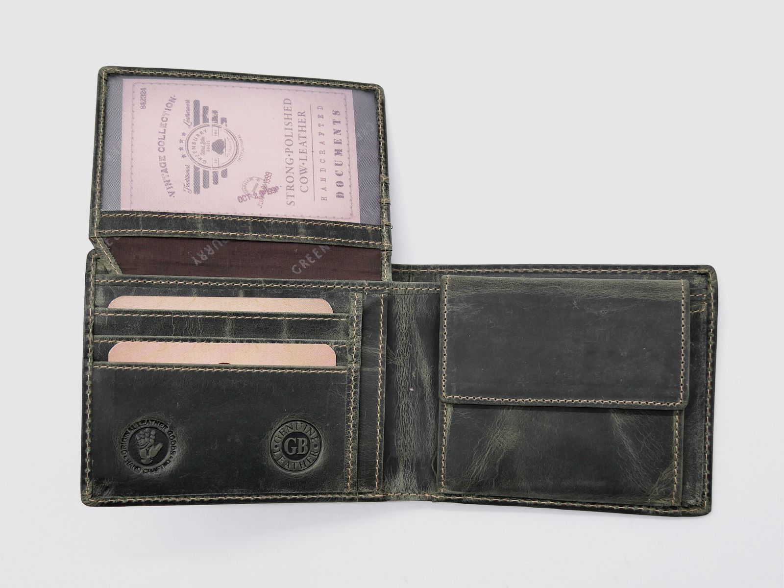 Greenburry billetera de cuero oliva colección vintage Animal Royal Stag ciervo 1705-rs-30