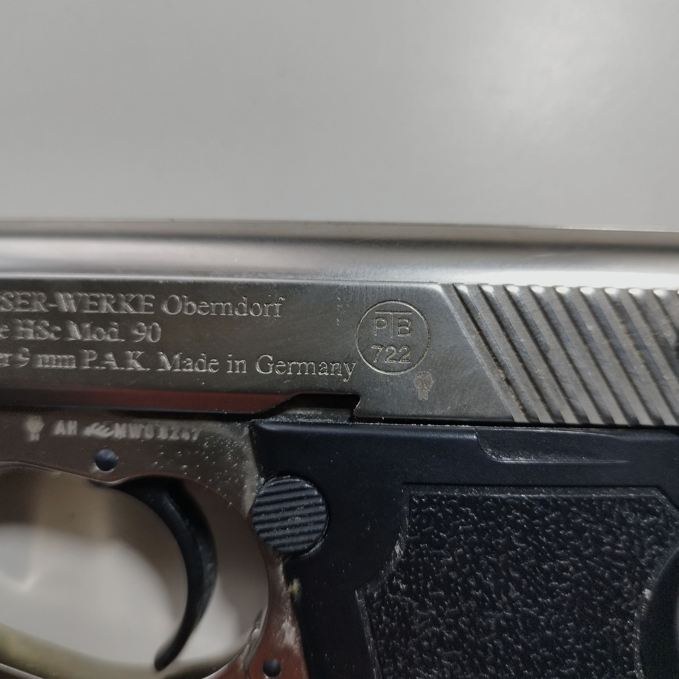 Mauser blank firing pistol HSc Mod. 90 nickel-plated caliber 9 mm P.A.K. Rare PTB