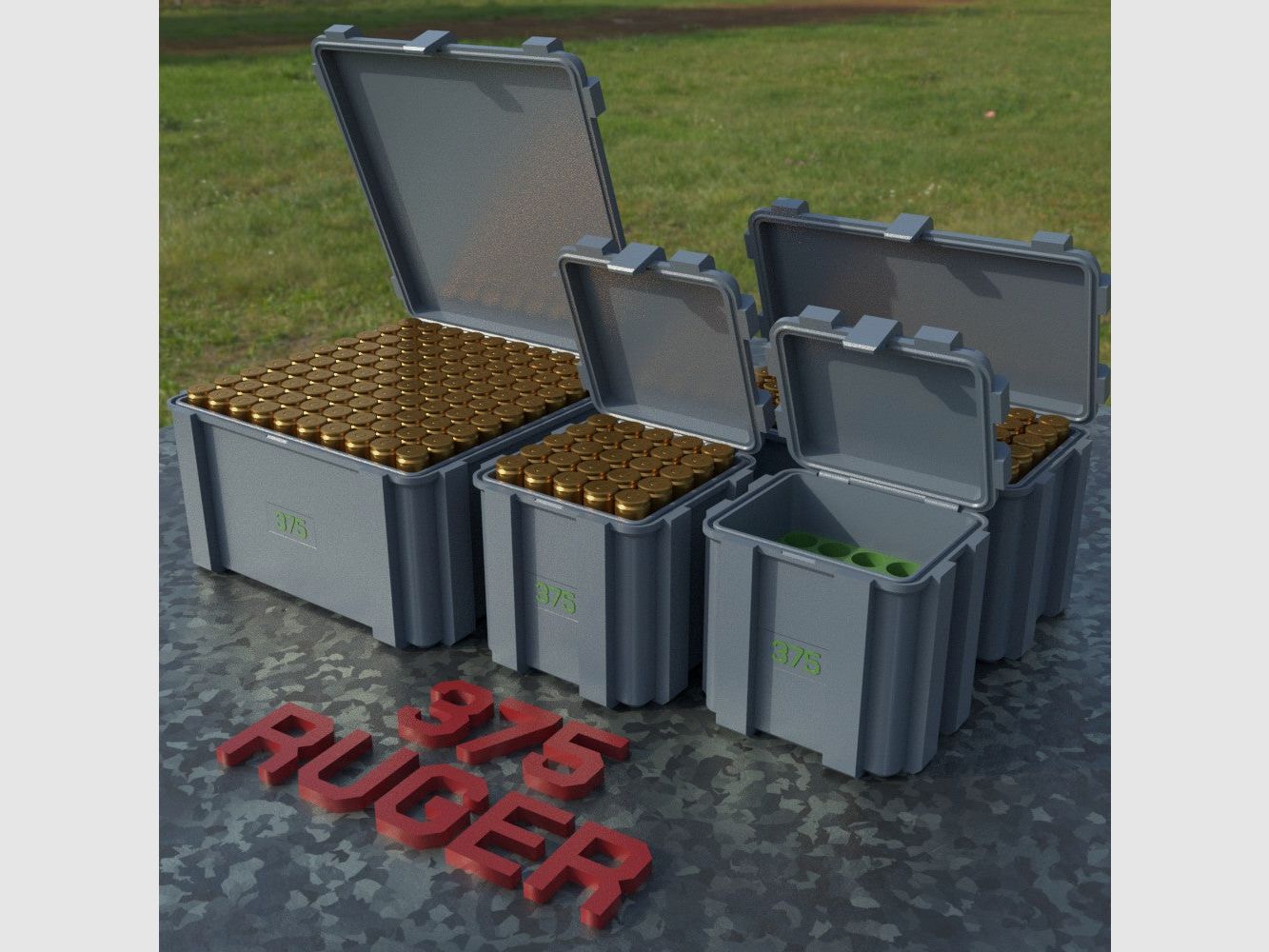 Caja de municiones Filamelt / .375 Ruger / 'tapa abatible' / caja de cartuchos, caja de municiones