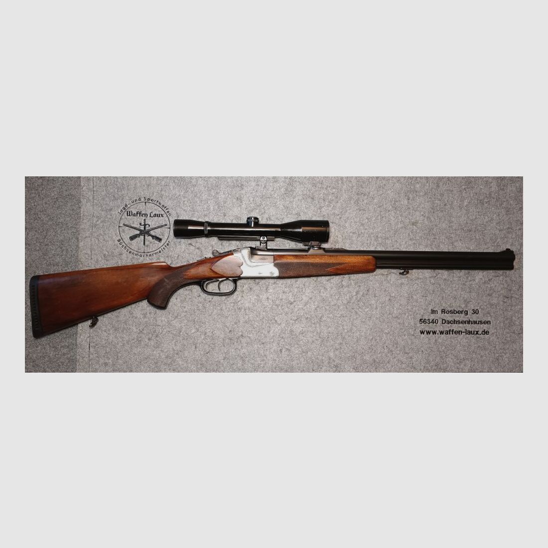 Escopeta de doble cañón Meuter Solingen similar al modelo Heym 55 con mira 6x42