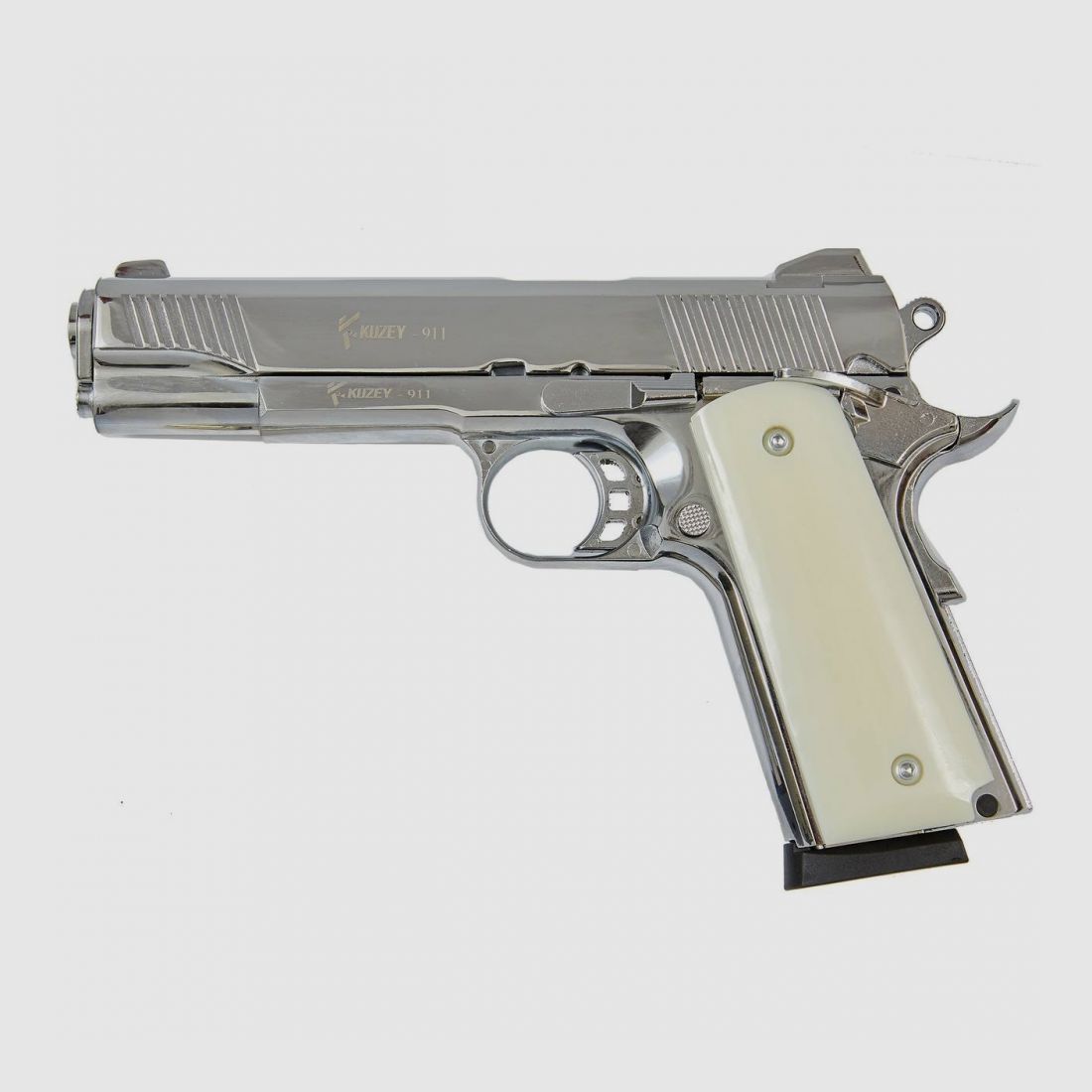 KUZEY 1911 Shiny Chrome 9 mm P.A.K. – Compact 1911 Style – EU-wide shipping