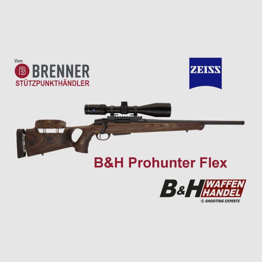 Brenner Komplettpaket: BR20 B&H Prohunter Flex Lochschaft mit Zeiss V4 fertig montiert