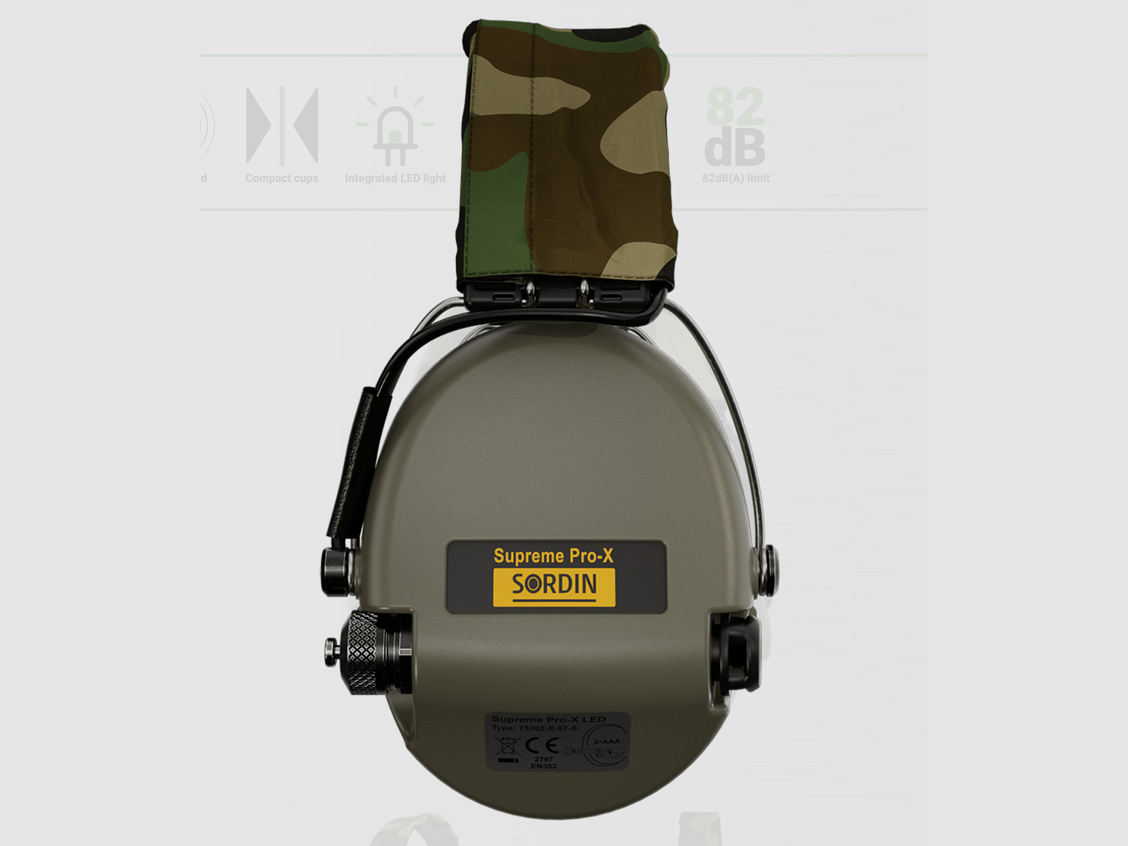 Sordin 75302-X-07-S Cuffia elettronica di protezione acustica Supreme Verde Pro X LED
