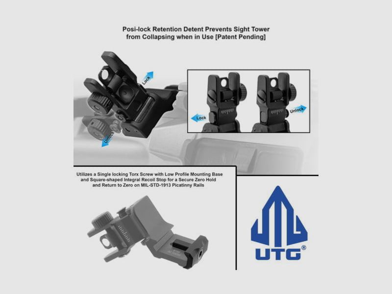 UTG Accu-Sync AR15 mirino posteriore a 45 gradi MT-945, immagine 3 di 3