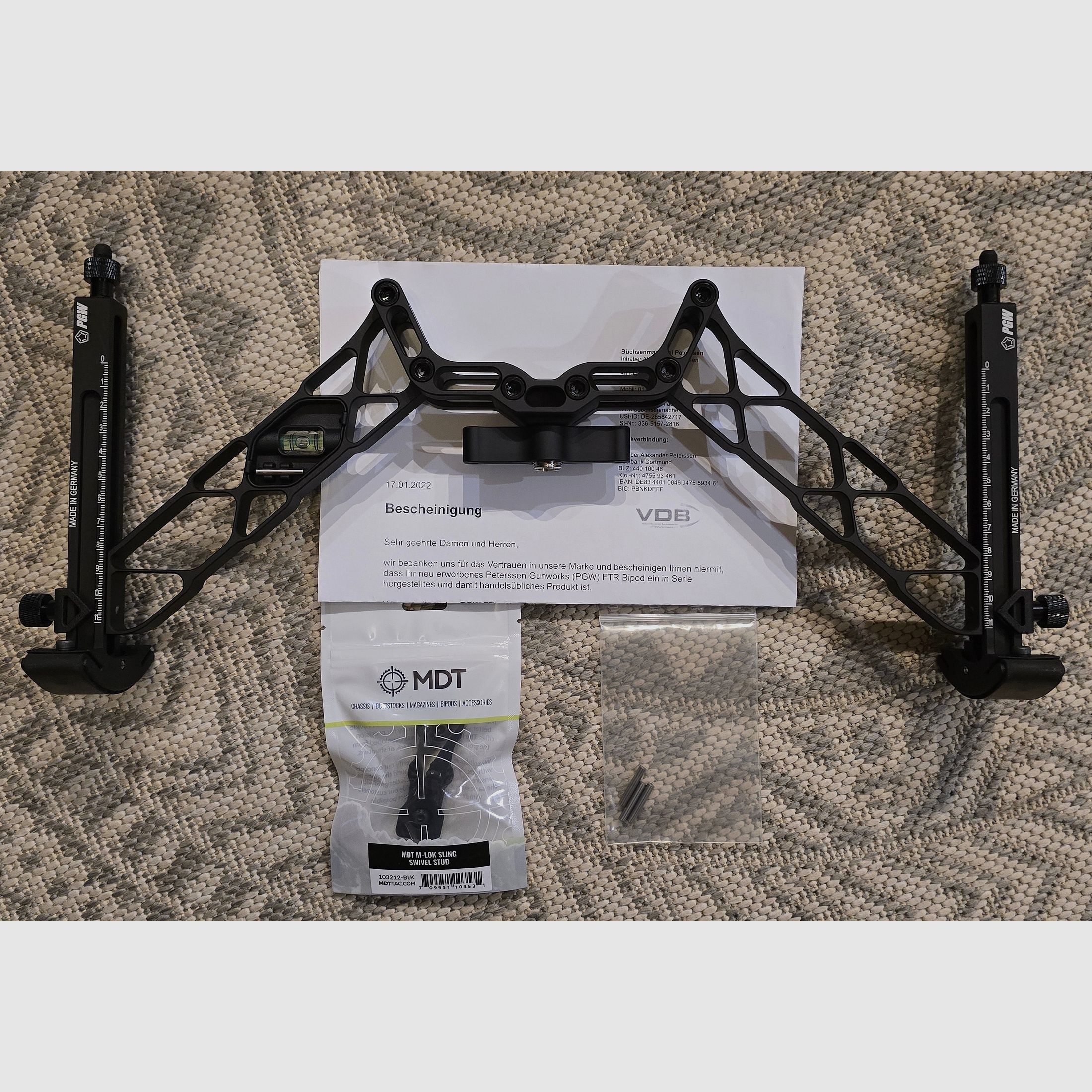 Peterssen Gunworks (PGW) bipod FTR, as new including MDT. MLOK adapter