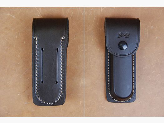 étui en cuir mince marron pour couteaux de poche jusqu'à une longueur de manche de 13 cm