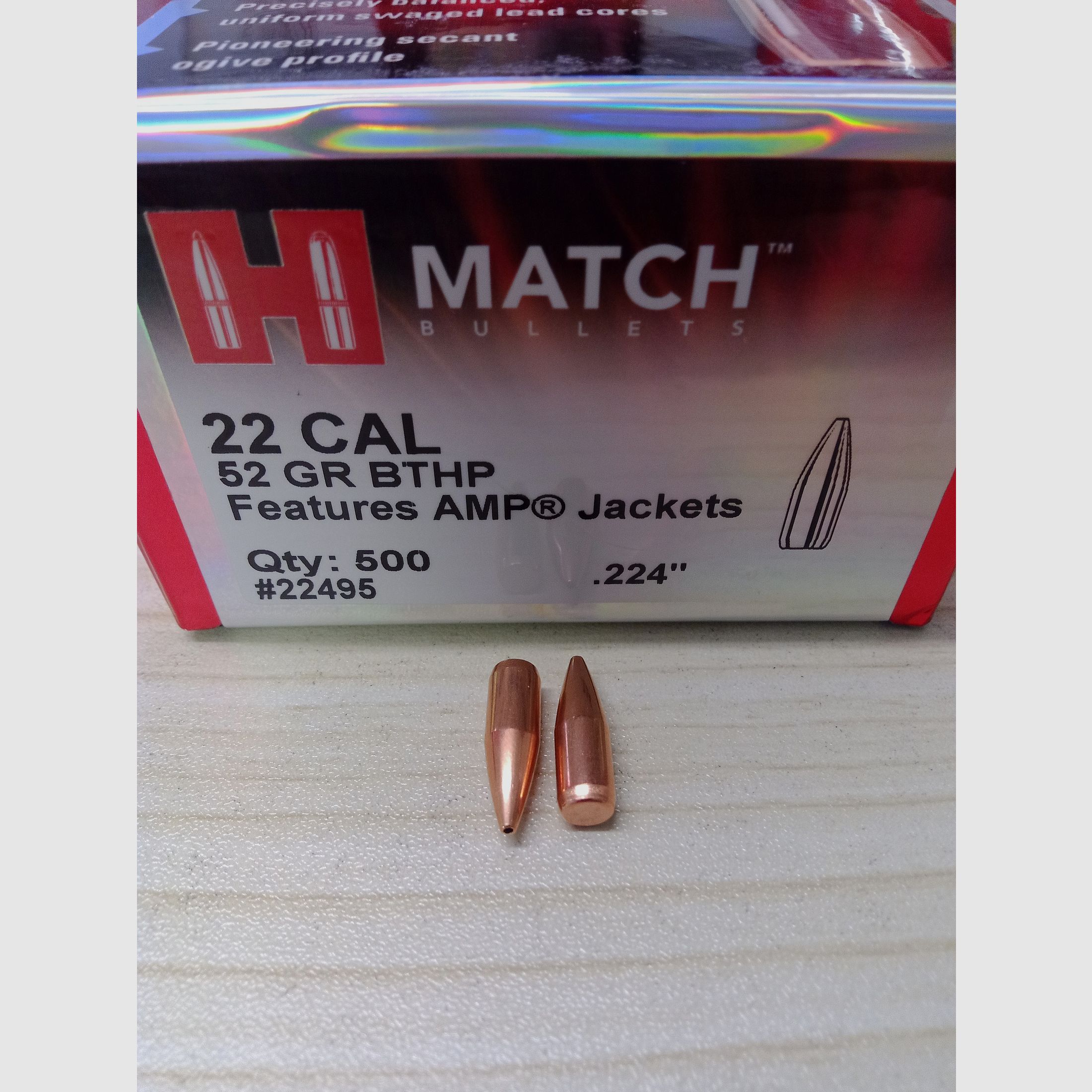 Hornady Geschosse .224 / 223 / 52grs. BTHP Match #22495 500Stk.