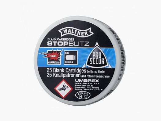 Caja de 25 Cartuchos 9 mm PAK Stop Blitz Walther