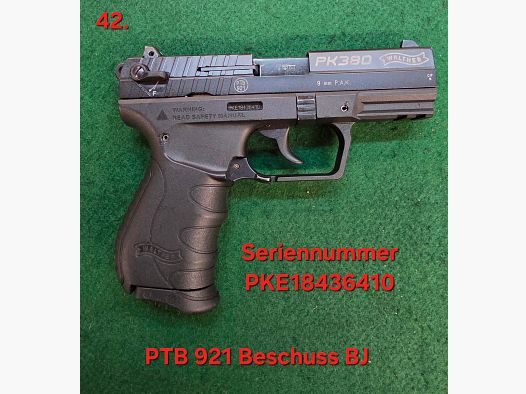 Walther PK380 Kaliber 9mm PAK brüniert PTB 921 Schreckschuss SRS