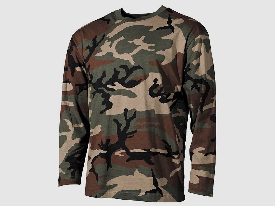 US Tarn-Shirt, langarm, woodland, 160g/m