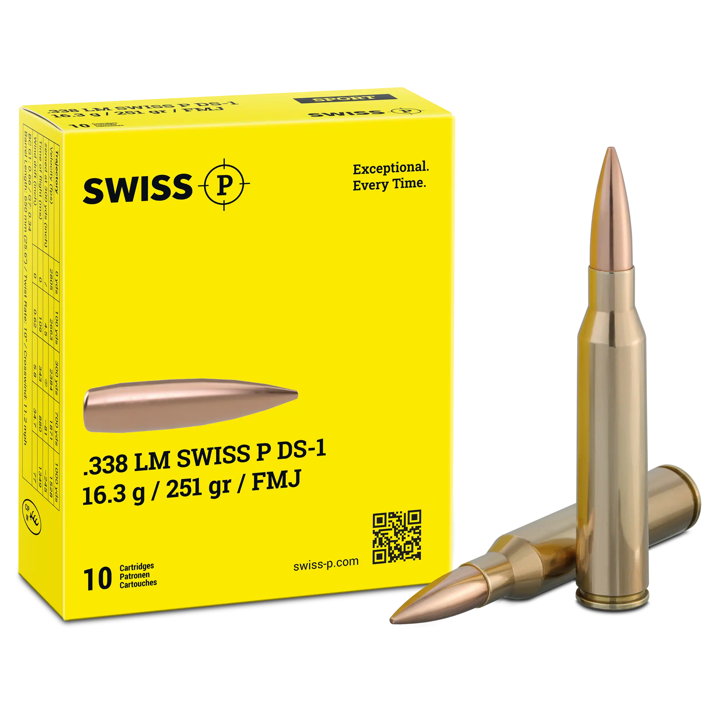 .338 Lapua Mag. Swiss P DS-1 FMJ 16.3g / 251grs. – 10 pcs.