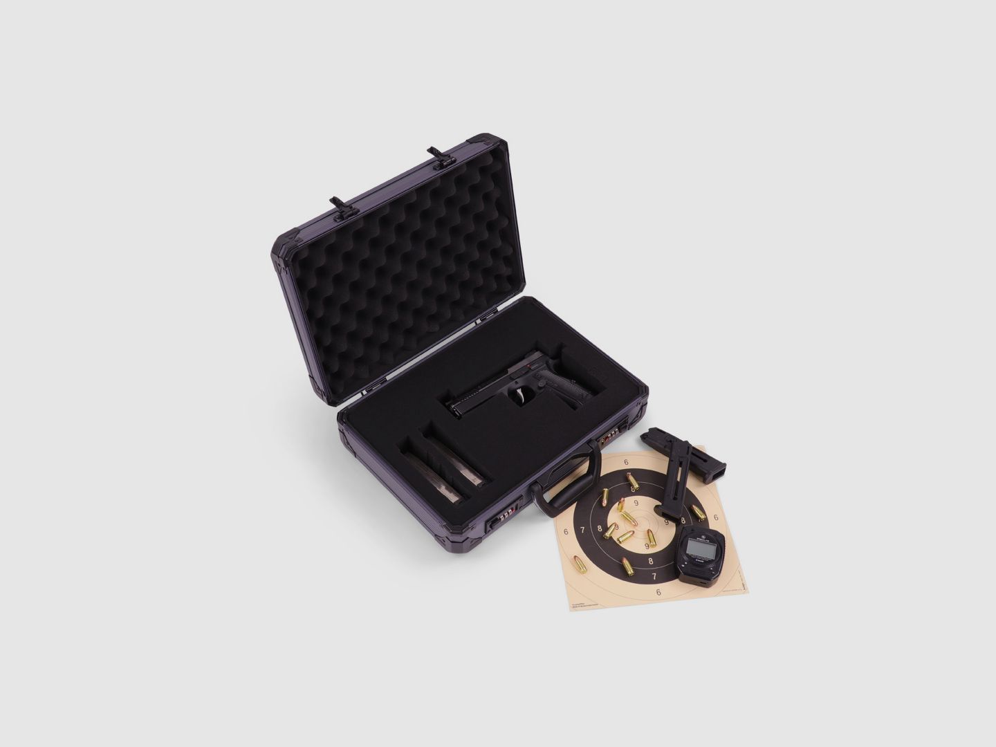 Winter Pistolenkoffer W14 für bis zu 2 Kurzwaffen – Aluminium/Holz, 2 Zahlenschlösser, Raster (Grey)