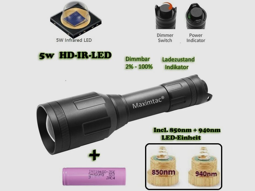 Maximtac HD-IR Proyector para dispositivos de visión nocturna 850nm y 940nm