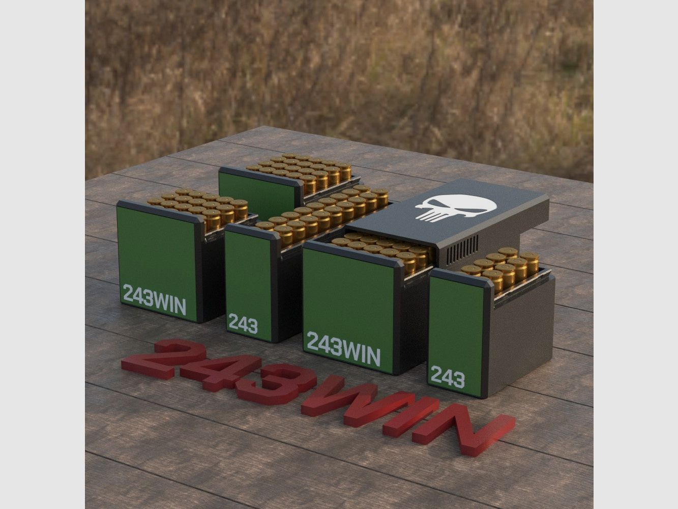 Filamelt caja de municiones / Ammo Box .243 Win - caja de cartuchos para 50 disparos, fabricada en Alemania