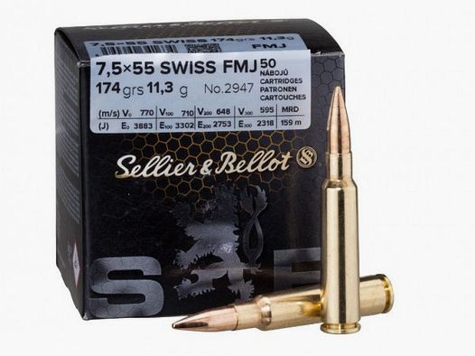 SELLIER & BELLOT - 7,5x55 SZWISS - 174 GRS. - FMJ - 50 STRZAŁÓW