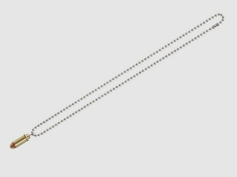 Geschenkartikel, Halskette, Kugelkette, silbern mit messingf. Patrone, LĂ¤nge der Patone 30 mm