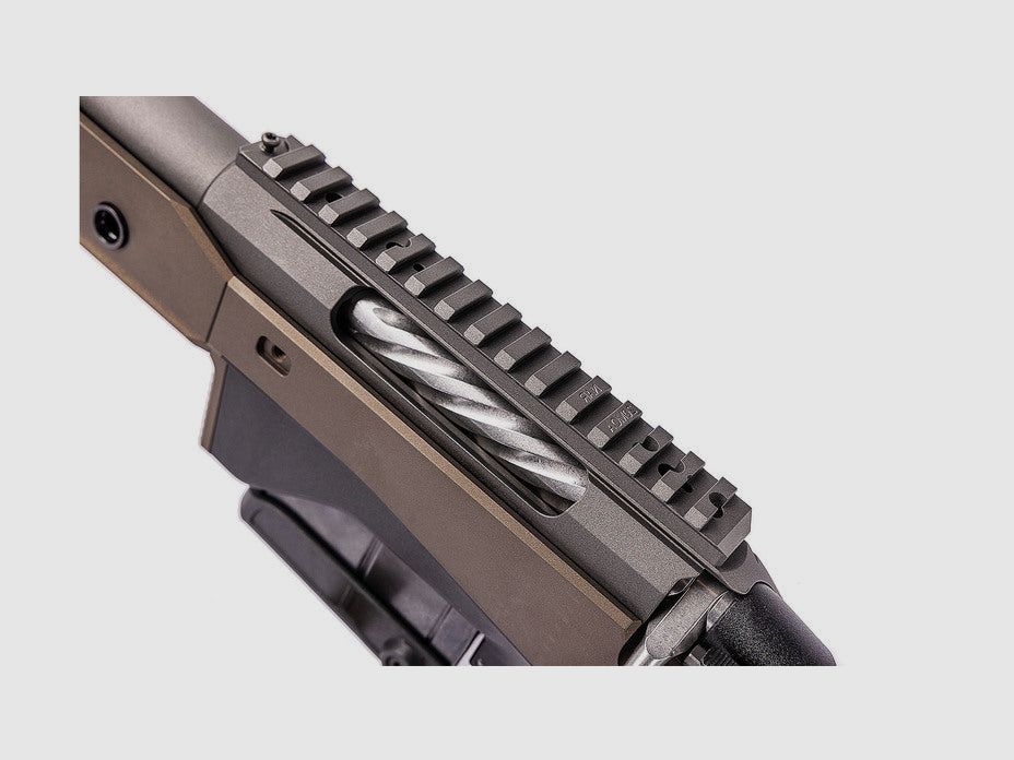 TIKKA T3x ACE TARGET .223Rem, versione sinistra, Cerakote tungsten, lunghezza canna 23,7", passo 8", otturatore scanalato, grilletto diretto, calcio midnight bronze, senza mirino, MG 5/8"-24, immagine 2 di 5