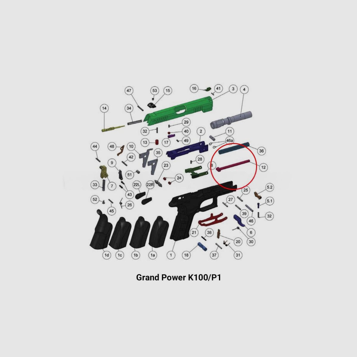 Grand Power Rückholfeder Führungsstange Metall Edelstahl für P1-T12, Bild 3 von 3