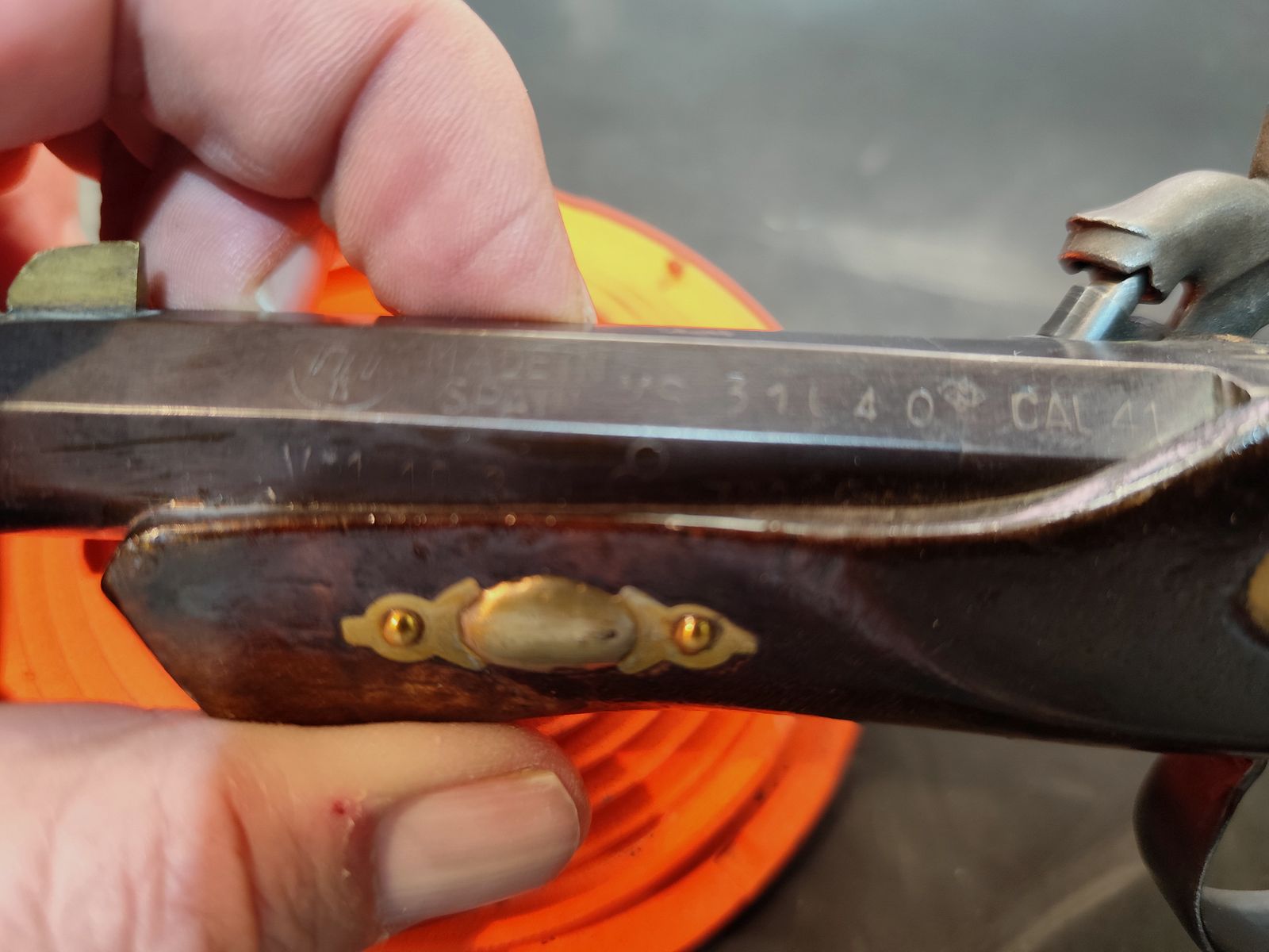 Front-loading pistol percussion Derringer .45 + .41 black powder