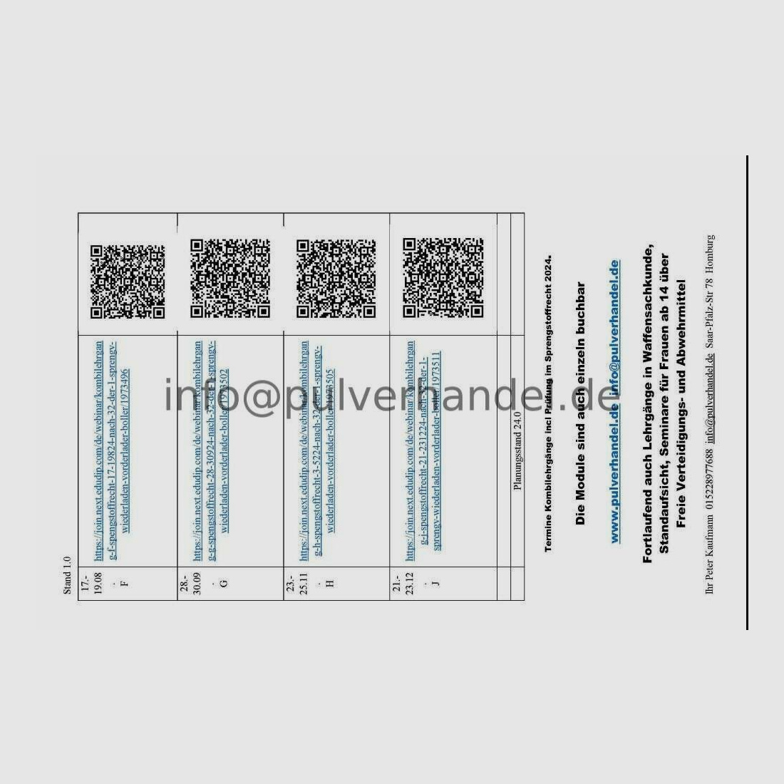 Böllerschein Fachkunde für § 27 Erlaubnis. Pulverschein +Schwarzpulver+Bö Pulverschein, Modullehrgang Lehrgang Fachkunde mit Prüfung