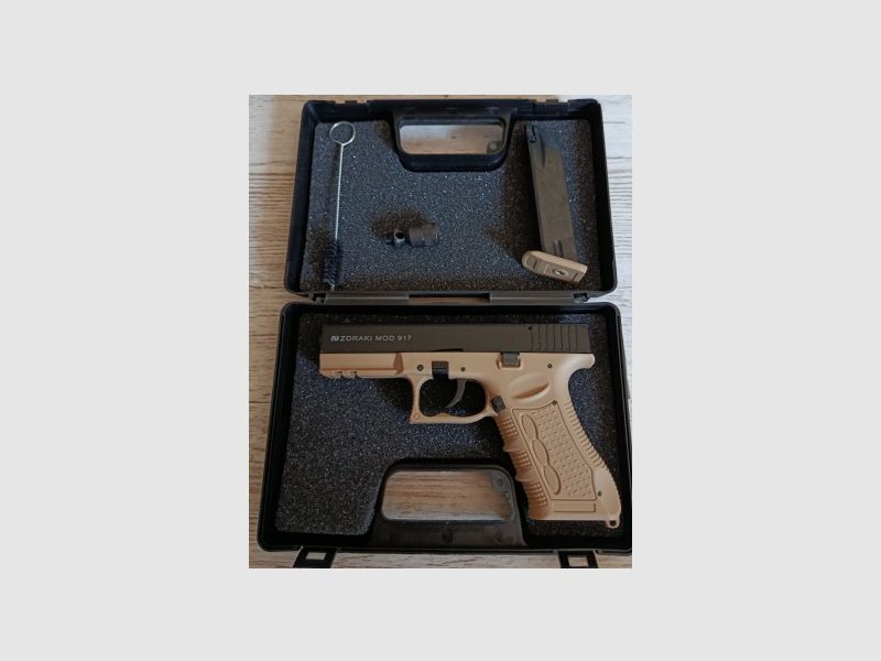 Zoraki 917 Desert TAN pistolet à blanc 9 mm P.A.K. PTB 1023 avec mallette