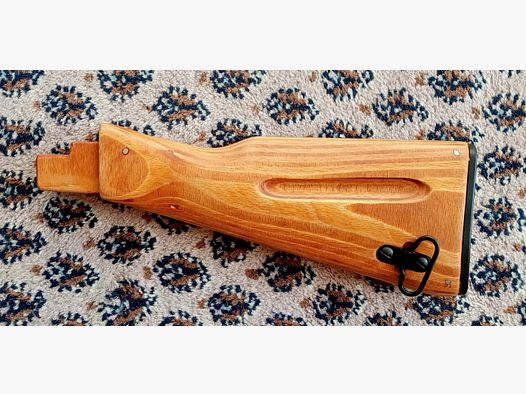 Unassembled AK74 fixed stock from WBP wood laminate including screws // AK stock wood