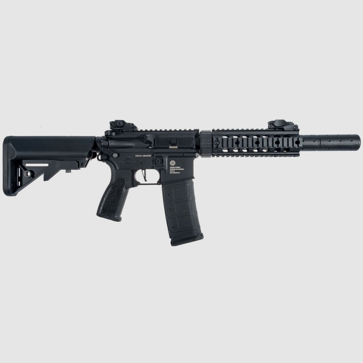 Grand Power AR15 SilentOps 7 Zoll CHARLIE Delta Armory Schwarz S-AEG Airsoft Gewehr Frei ab 18 Jahren