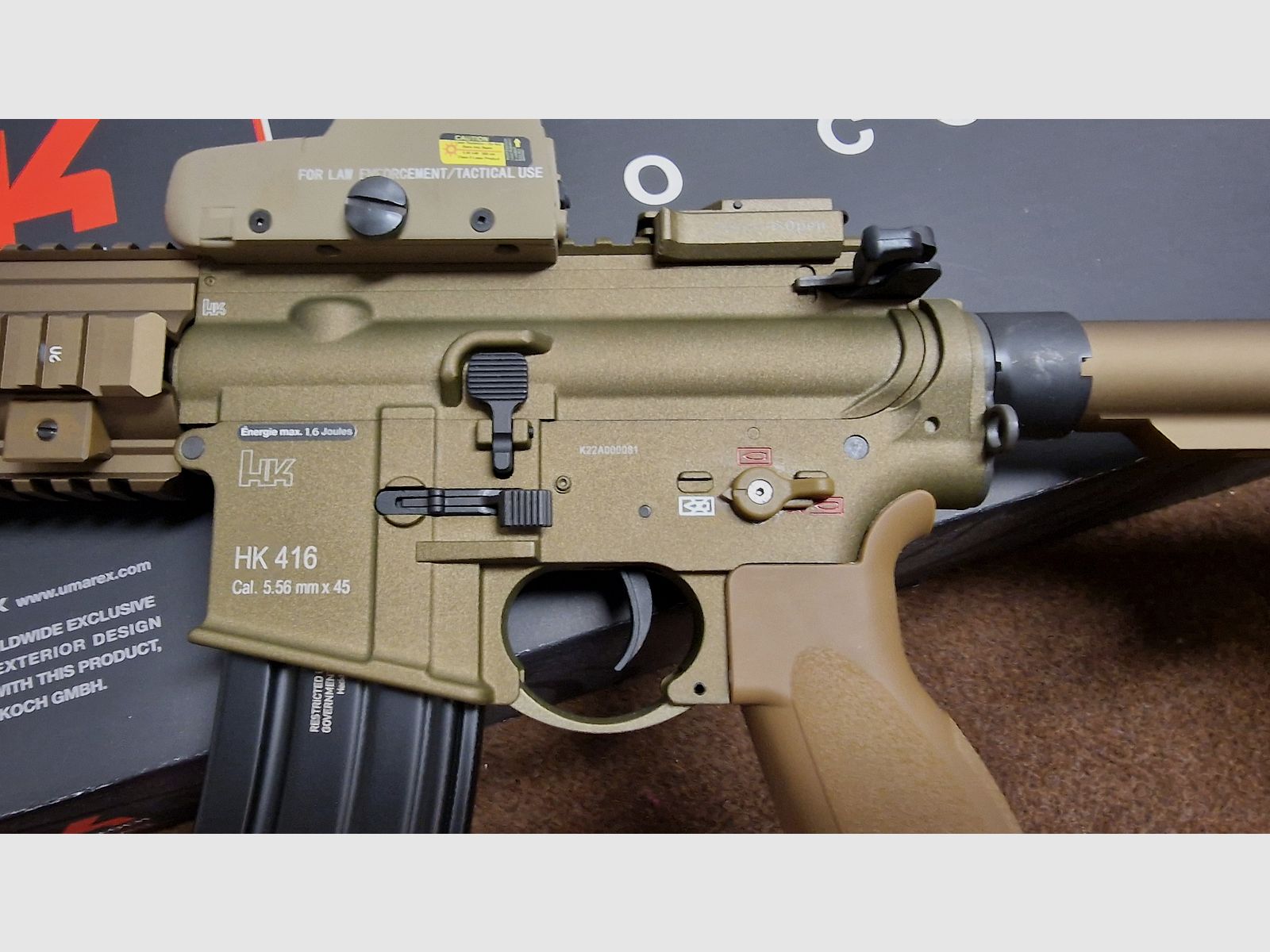 VFC H&K HK416A5 Vollmetall S-AEG Airsoft/Softair RAL8000 mit Zubehör (UNBENUTZT, quasi neuwertig)