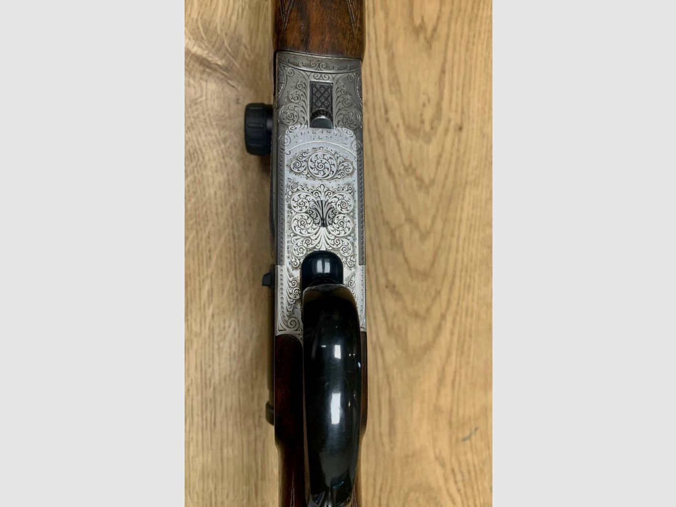 Krieghoff mit Leica Magnus Seitenschloss Doppelbüchse Primus (?)