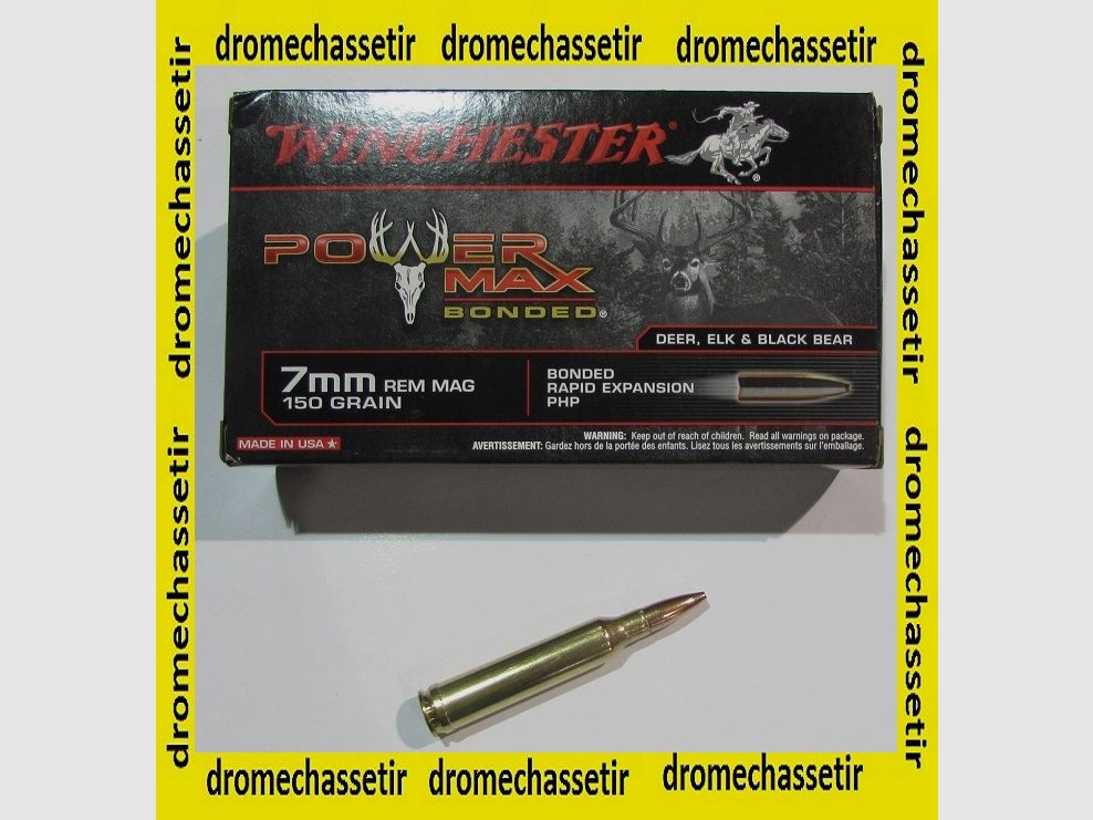 1 Schachtel mit 20 Patronen Winchester, Kaliber 7mm Remington Magnum, Power Max Bonded 150 grains