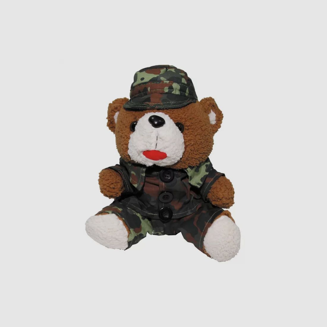 Osito de peluche con traje y gorra, camuflaje, aproximadamente 28 cm de alto