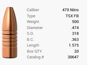 Barnes Geschoss .470 Nitro/.474 500GR TSX HP FB 20 Stück