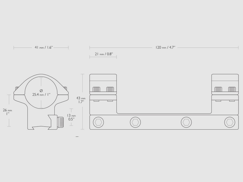 Zielfernrohr Ringmontage Hawke Match Mount 1 Zoll medium HĂ¶he bis Mitte Ring 26 mm 1-teilig fĂĽr 9 - 11 mm Schiene
