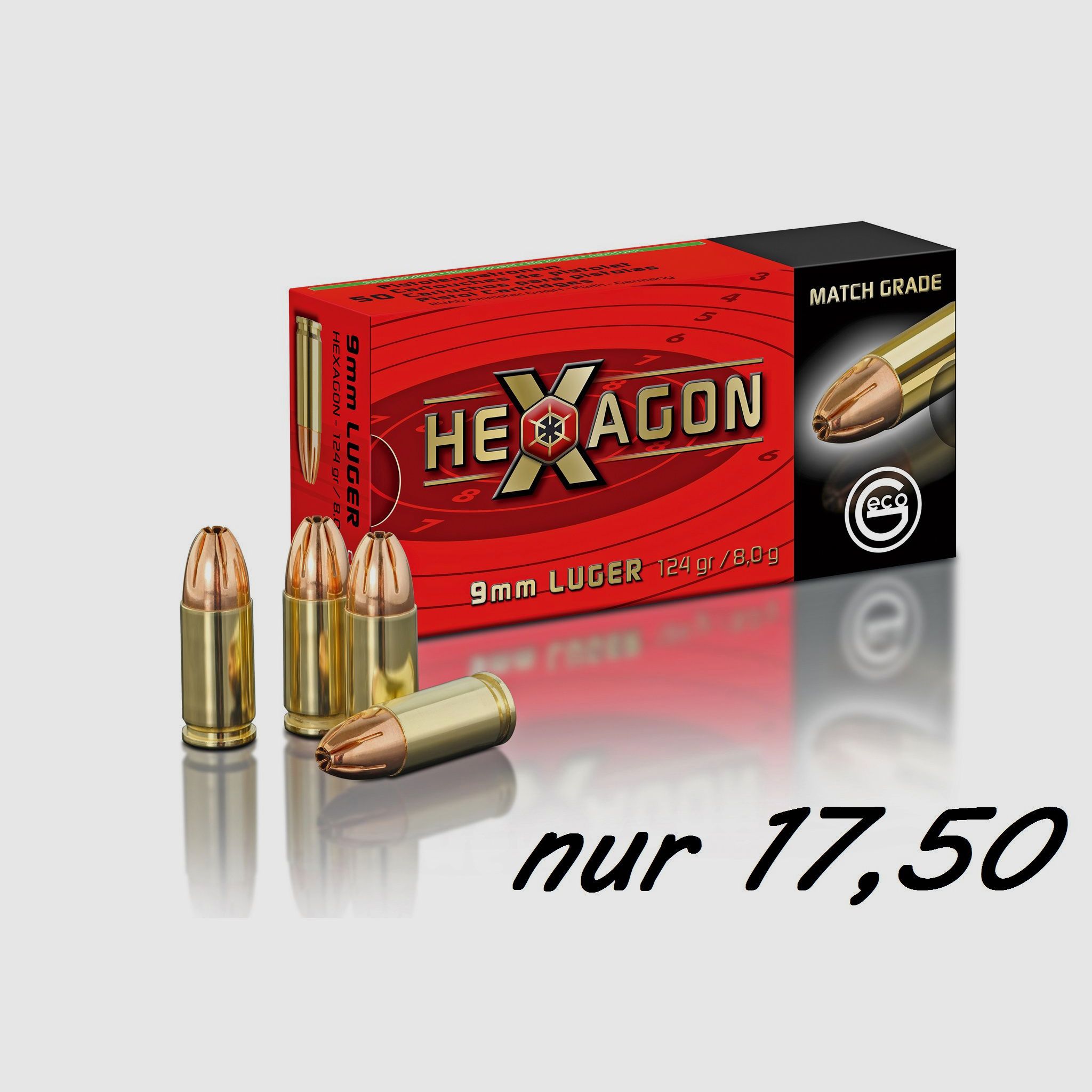 GECO HEXAGON 9mm Luger 9 mm 124grs  °°°°°°°°°°°°°°°°°°