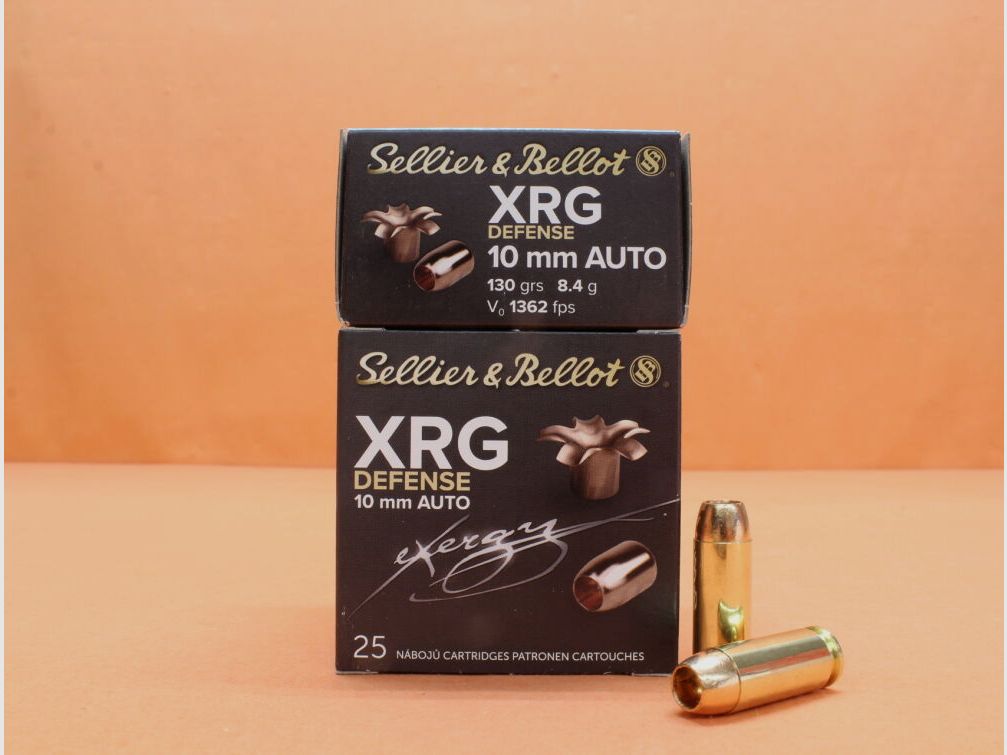 S&B Sellier & Bellot cartridges 10mmAuto S&B/ Sellier&Bellot 130grs HP XRG Defense full copper lead-free packaging 25 cartridges/ 8.4g hollow point