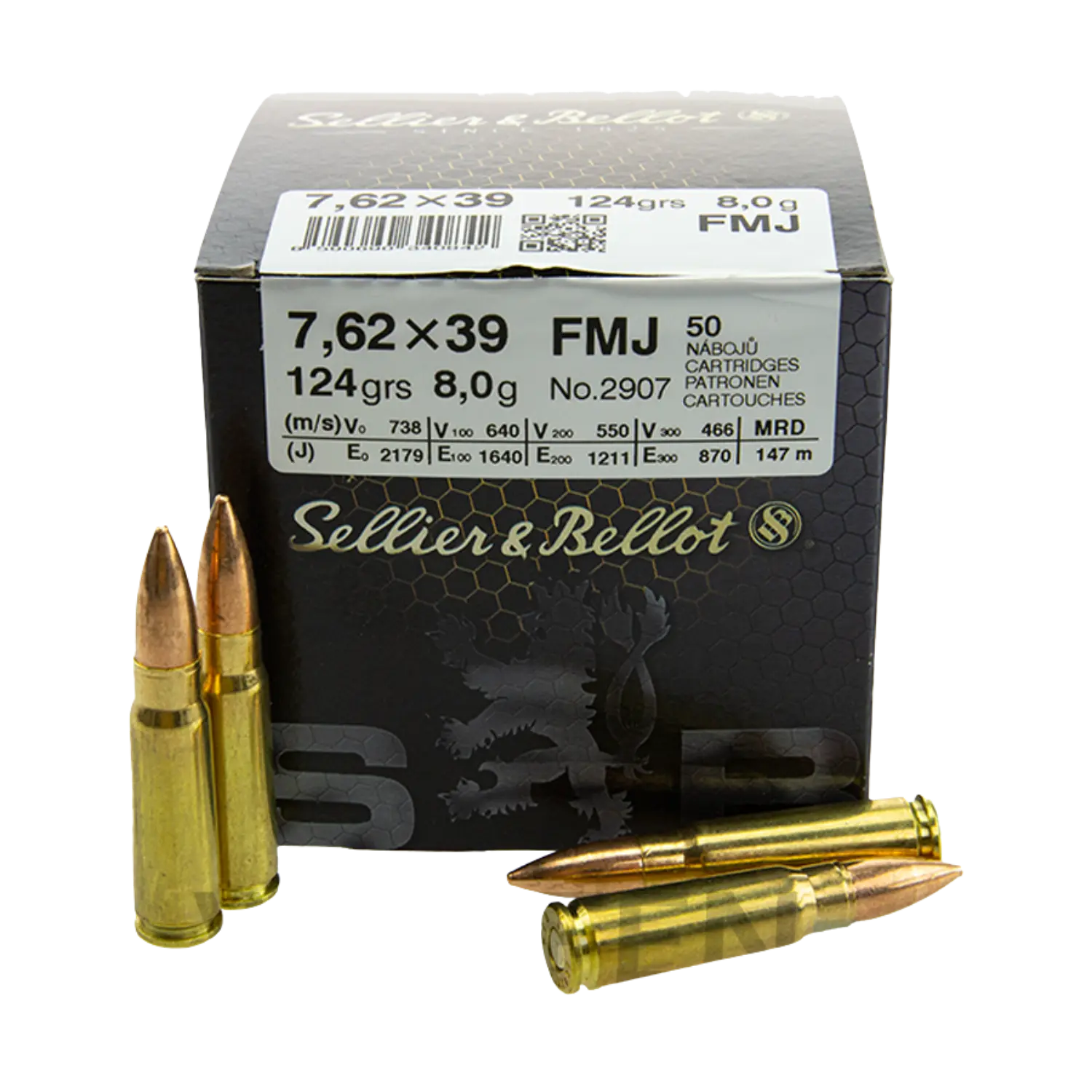 S&B 7,62x39 Vollmantel Büchsenpatronen 124gr. 50 Schuss
