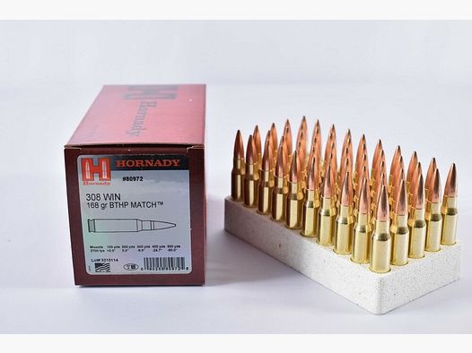 Hornady	 168grs BTHP Match 50STK .308Win