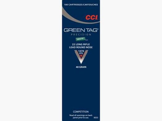 CCI .22 LR 2,6g Munitions à Tête Ronde en Plomb Green Tag