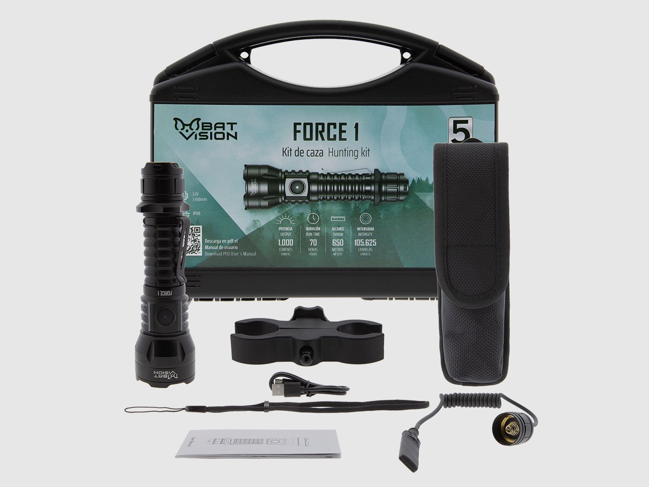 Latarka LED FORCE ONE 1.000 lumen z zestawem myśliwskim B-Vision, zdjęcie 1 z 5