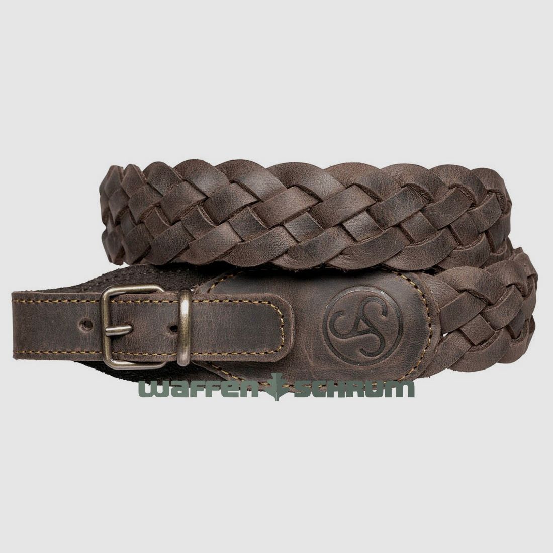 Sauer geweerriem leer gevlochten bruin
