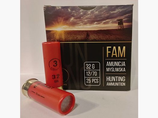 FAM Pionki FAM hunting shotshells cal. 12/70 32 g 3–3.25 mm wad, pack of 25
