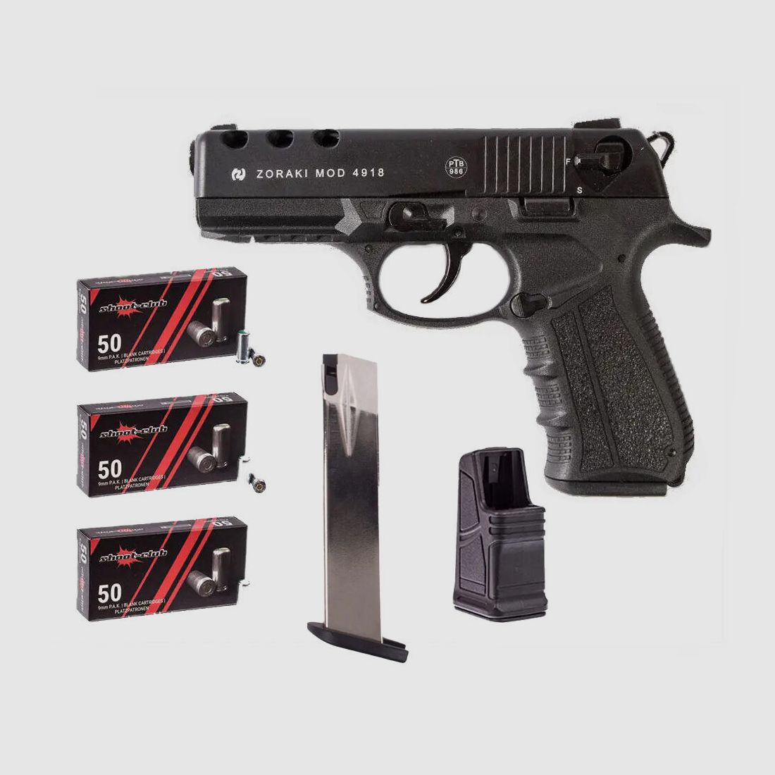 Zoraki Zoraki 4918 brunito 9 mm P.A.K. set di cartucce a salve, immagine 1 di 3