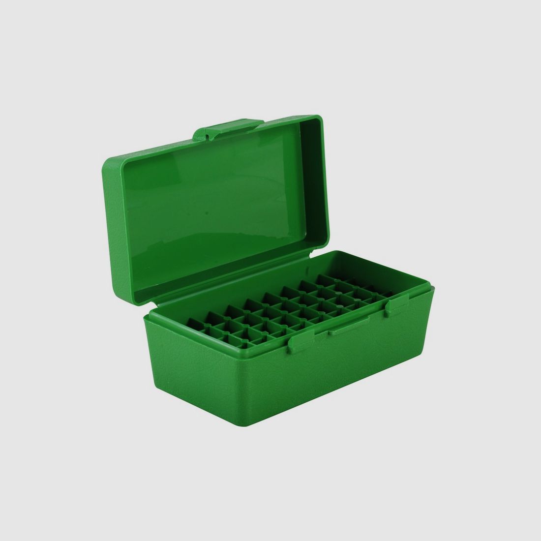Boîte à cartouches MTM P50-38-10 verte avec couvercle rabattable pour 50 cartouches .38 Spec. et autres.